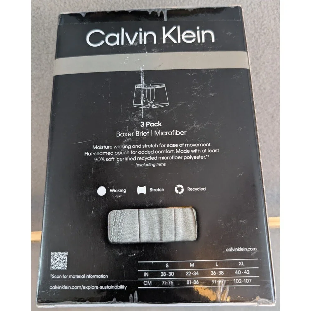 Calvin Klein Boxer Briefs 3-Pack Microfiber Grey Black Multicolor Large Wicking
